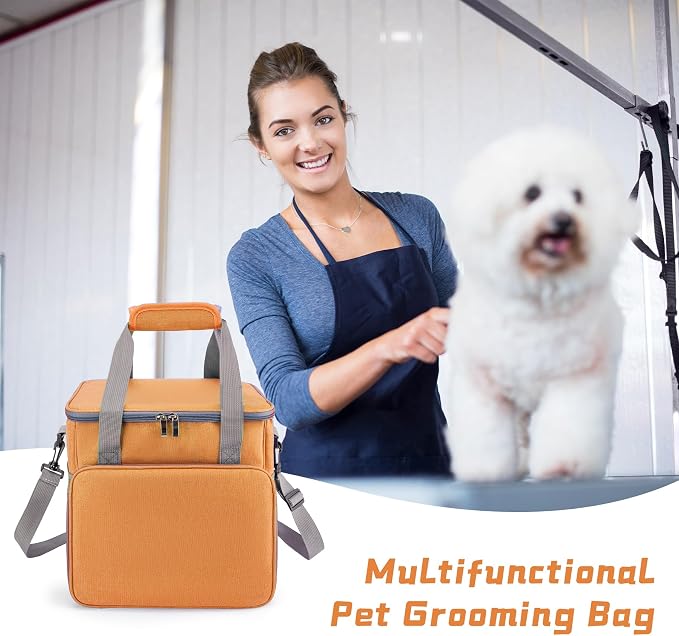 SMYV Pet Grooming Bag for Dog Grooming Supplies, Dog Tote Travel Bag for Pets Grooming Tools Kit Accessories - Orange - Image 7