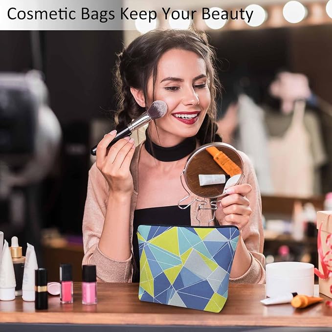 Woman Makeup Bag Triangle, Geometric Stripe Triangle Makeup Bags Travel Cosmetic Bags Toiletry Makeup Organizer Pencil Pouch Make Up Cosmetic Bag For Owners Lady Birthday Gifts - Image 2