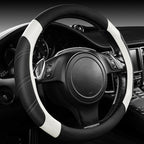 CAR PASS Leather Steering Wheel Cover and Waterproof Car Floor Mats, Microfiber Universal Car Combo Fit for 95% Sedan SUV Van,14.5-15 inch Sporty Anti-Slip Safety Comfortable Design, Black＆White - Image 8