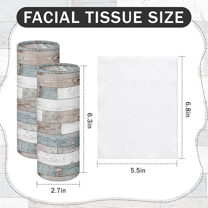 Arttown Car Tissue Holder for Cup Holder Facial Tissues 12 Pack Wood Grain | Bulk 3-Ply,Refillable Marble Print Cylinder Tissue Boxes,Fit Car Home Office School (600 Sheets Total,50 Sheets Each) - Image 2