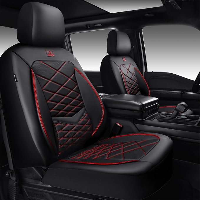 CAR PASS Luxury Nappa Leather Front Seat Covers, Water Resistant 3D Foam Seat Covers with Lumbar Support, Breathable Auto Seat Cover Airbag Compatible Universal Fit for Sedan SUV Van Truck, Black Red - Image 9