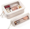 2 PCS Clear Makeup Bags Set,Waterproof PU Leather Travel Cosmetic Bags, Transparent Toiletry Bag Organizer with Zipper, Portable Makeup Brush Case Pouch for Women Girls Travel Daily Use (White) by LETGO
