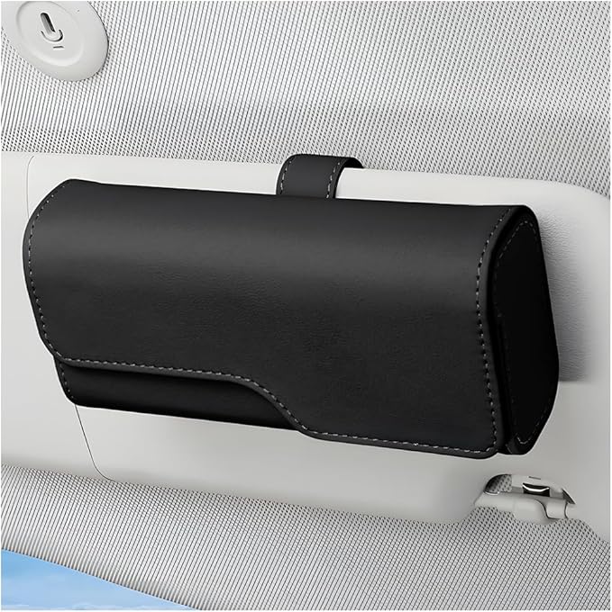 Zpana Sunglass Holder for Car Visor, Leather Auto Eyeglasses Sun Visor Organizer Case with Hidden Magnetic Closure, Auto Protective Glasses Storage Box, Universal for SUV RV Truck (Black) by Zpana