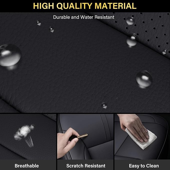 Coverado Full Set Seat Covers Faux Leather(Black) Easy Install,Waterproof, Custom Fit Chevy Silverado/GMC Sierra (2007-2013/2019-2025 1500; 2020-2025 2500HD/3500HD) Crew/Double/Extended Cab - Image 3