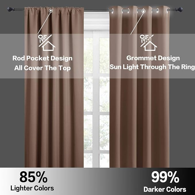 RYB HOME Cafe Blackout Curtains 24 inch Length, RV Camper Window Curtains | Short Small Half Window Tiers, Privacy, Thermal Insulated, Light UV Heat Blocking, Rod Pocket, W29 x L24, Mocha, 2 Panels - Image 6