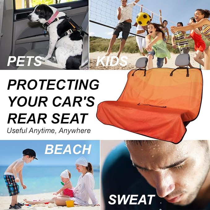 Sweat Towel Car Seat Cover Protector Front Seats for Gym Workout, Running, Swimming, Beach and Hiking, Waterproof Universal Seat Cover for Car, Trucks, Van & SUV (1, Gradient Orange, Rear Seat) - Image 4