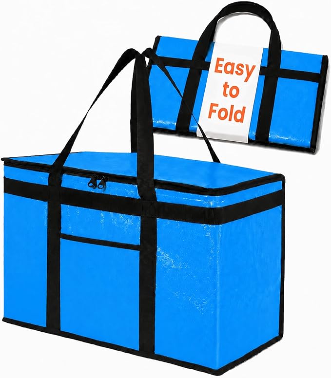 NZ home PRO Large Insulated Food Delivery Bag (2XL, Blue, 1 Pack) | Thermal bag, For cold & hot food, Water-resistant, Portable cooler, Soft sided catering tote, Grocery bag with zippered top by NZhome