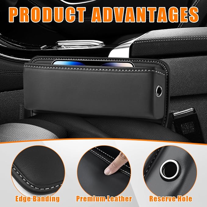Ziciner Car Seat Gap Organizer, Premium Leather Auto Seat Storage Box, Vehicle Adjustable Front Seat Gap Filler, Car Seat Side Pocket Organizer for Phones, Glasses, Keys, Money, Cards (Black) - Image 3