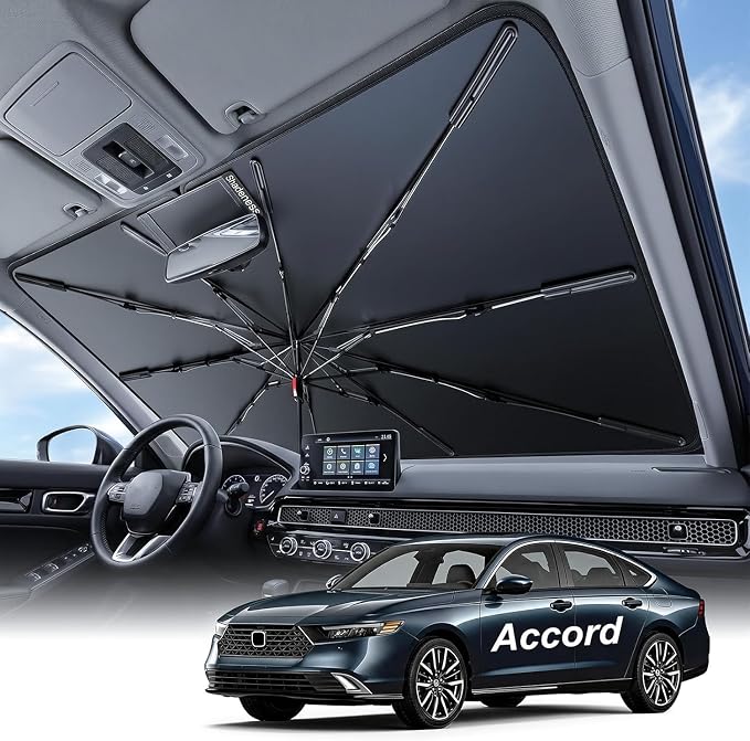for Honda Accord Windshield Sun Shade Umbrella [10-Rib Anti-Sagging, 100% Full Cab UV Block] Custom Fit Foldable Sunshade with Fast Storage Bag (2000-2026) by Unknown