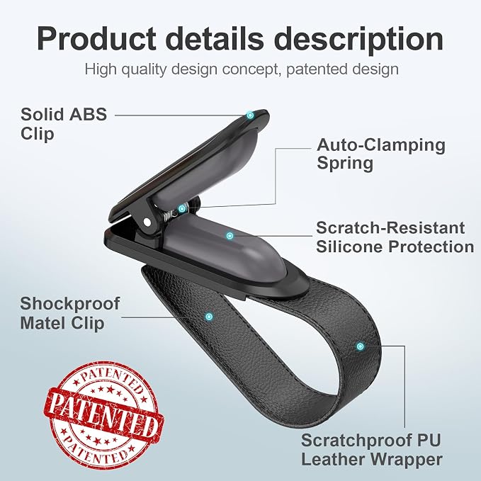 Veharvim Sunglass Holder for Car (2 Pack, One-Handed Operation, Gentle & Secure Hold, Silicone Padded, Universal Fits Sunglass and Car Visor) - Sunglasses Clip for Car Visor (Black & Silver, 4 Pack) - Image 5