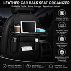 2 Pack Leather Look Car Backseat Organizer with Tablet Holder, Foldable Tray, 8 Storage Pockets, Cup Holder, Tissue and Umbrella Slots, Seat Back Protector Kick Mat for Cars SUVs Trucks - Image 2