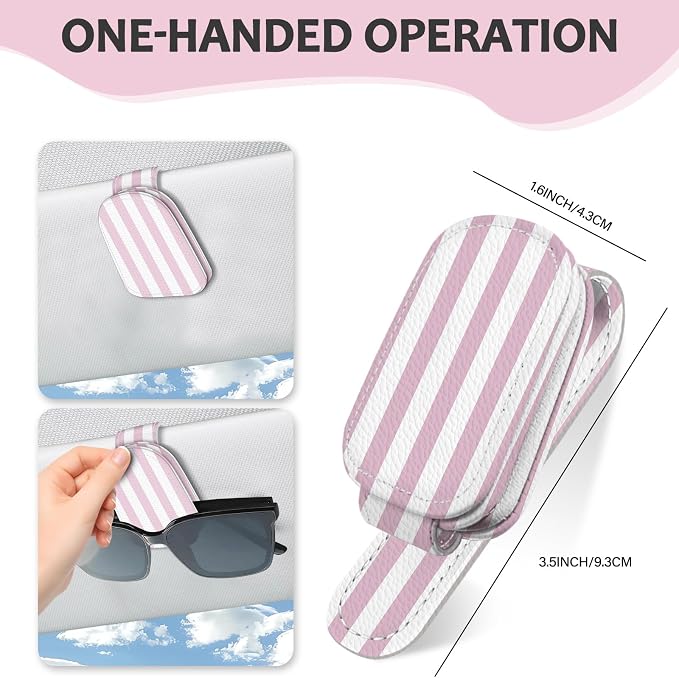 2 Pack Magnetic Leather Sunglass Holder, Universal Magnetic Car Eyeglass Hanger Clip for Different Size Eyeglasses, Car Visor Accessories (Pink Stripes) - Image 6