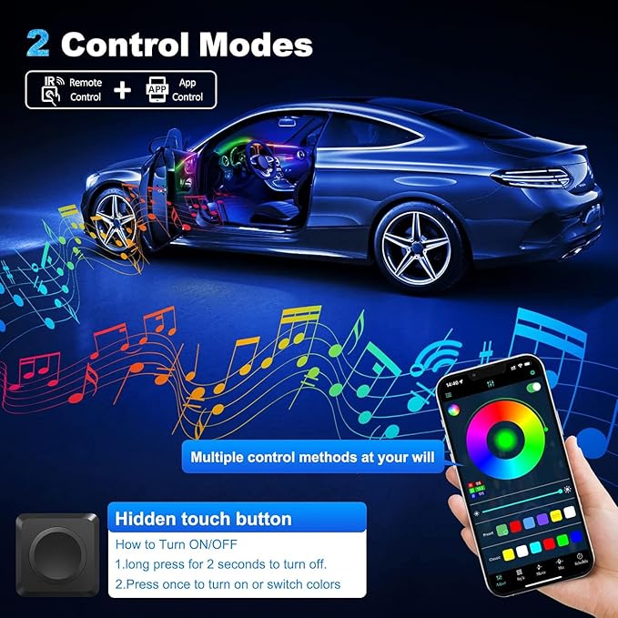 Acrylic Interior Car LED Strip Light with Wireless APP, RGB 10 in 1 with 175 inches 593 LEDs Fiber Optic Ambient Lighting Kits, 16 Million Colors Sound Active Function Car Neon Lights - Image 4