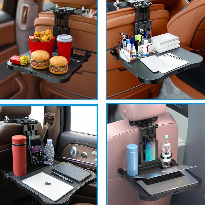 Car Seat Tray Foldable Back Seat Food Table for Kids, Rear Passenger Seat | Car Desk for Laptop with Cup Holder Phone Holder Non-Slip Mat, Working on the Road, Car Food Tray for Eating, Working, Travel - Image 4