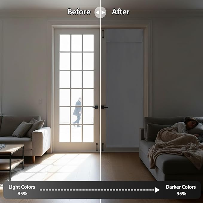 RYB HOME Blackout French Door Curtain, No Drill, W26 x L69, Silver Grey | Self Adhesive, Privacy, Thermal Insulated, For Patio Kitchen Front Entry Front Back Door Glass Window, Renter Friendly - Image 5