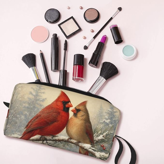 Cardinal Pair on Snowy Pine Makeup Bag for Women, Cosmetic Pouch | Double-Sided Winter Cardinal Cosmetic Organizer with Foam Padding for Women, Travel, Gym, School, and Daily Storage - Image 6