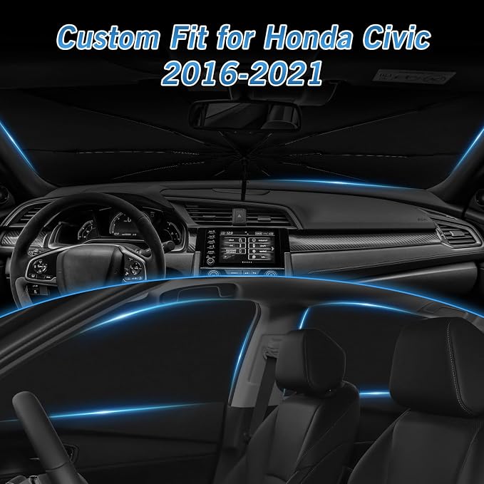 KUST Windshield Sun Shade Umbrella for Honda Civic 2016 2017 2018 2019 2020 2021 Rear Window Shades 100% UV Protection and Blackout Privacy 5PCS Car Window Covers Accessories - Image 3