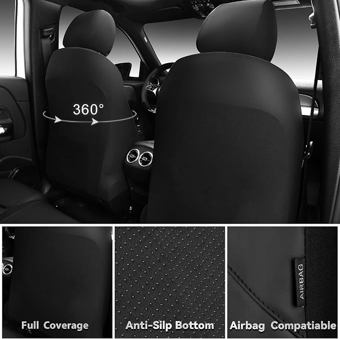 CAR PASS Memory Foam Leather Car Seat Covers Full Set, Breathable Perforated Nappa Leather Seat Covers Full Set, Comfort Universal Fit for Most SUV Truck Sedan, Airbag Compatible 5 Seats All Black - Image 3