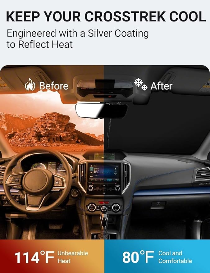 Proadsy Custom Fit Car Windshield Sun Shade for 2018-2025 Subaru Crosstrek | 240T Heat Shield, Drops Temp 54°F, Blocks 99% UV, Prevents Dashboard Cracking, Summer Parking & Beach Trips, Easy Twist-Fold - Image 2