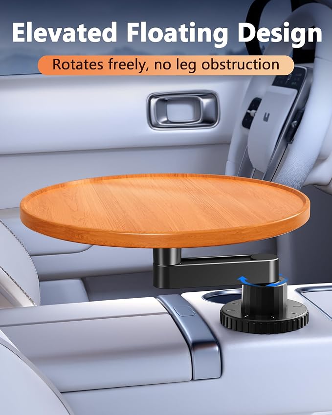 Tesla Model 3 Y Wood Car Cup Holder Tray Table for iPad Laptop Food | Detachable 360 Rotating Car Desk for Working & Eating, Tesla Model 3 Y Accessories 2026 2025 2024 Car Essentials - Image 5