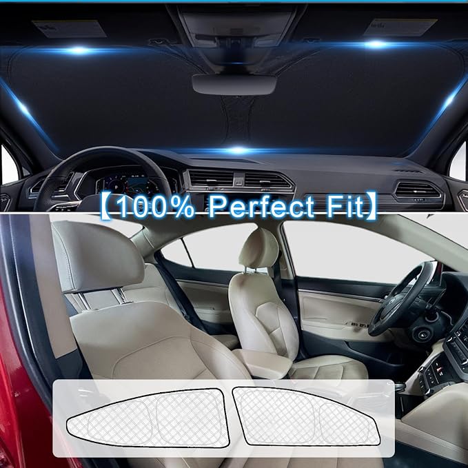 KMF 6pcs Thicken Sun Shades Custom for Hyundai Elantra Sedan 2017-2020 Accessories,Full Car Window Covers Sunshade for Windshield Side Rear, UV Blocking and Blackout Privacy Camping Outdoor - Image 5