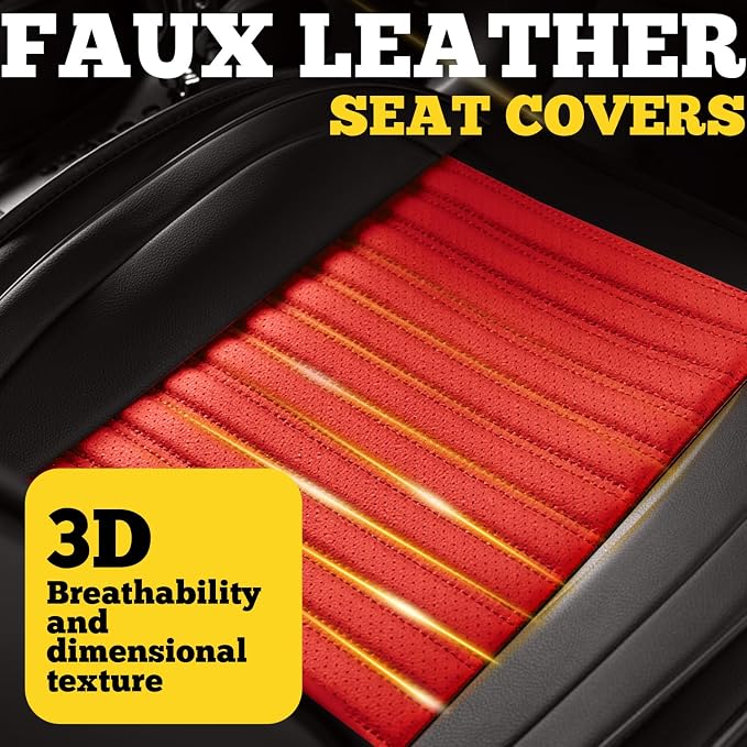Front Car Seat Covers, Faux Nappa Leather for Sedan SUV, 2 Seats | Waterproof, Breathable and Airbag Compatible, Helps Reduce Slipping, Red+Black - Image 7