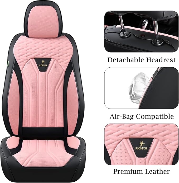 Automotive Seat Covers for Cars Front Seats, Leather Car Seat Covers Waterproof Pink & Black Seat Covers 2 Pack, Universal Seat Protector for Most Cars Trucks SUV - Image 3