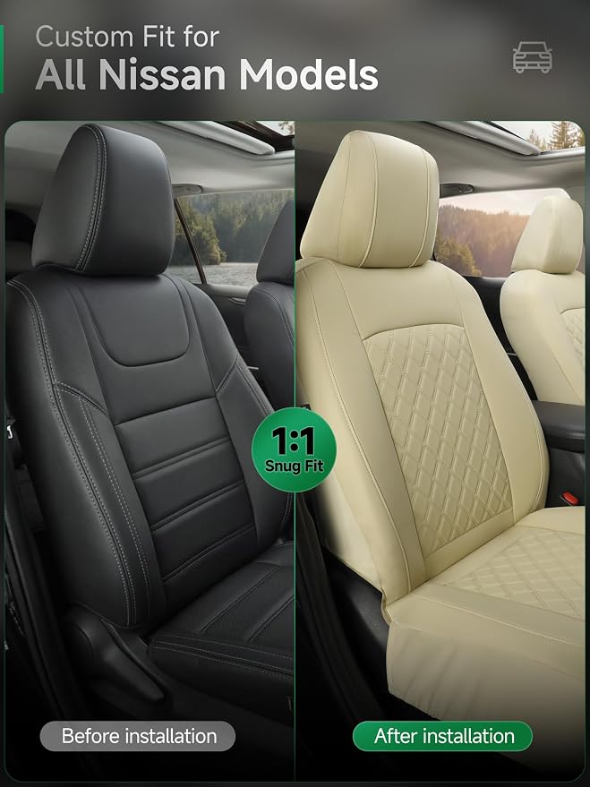 GIANT PANDA Front Seat Covers for Nissan Rogue Altima Sentra Versa Kicks Murano Pathfinder Maxima,Faux Leather Bucket Seat Cover Fit Nissan Seat Protectors (Beige Diamond) 2-Pack - Image 3