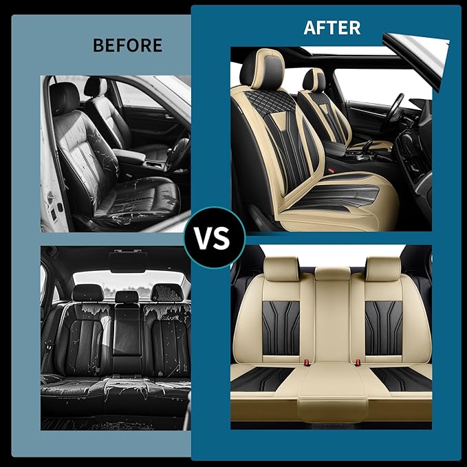 Fit Frontier Car Seat Covers Premium Leather for Nissan Frontier 2009-2025 2026. Waterproof， Breathable, Scratch-Resistant & All-Weather Seat Cushion Protector（Front Seat,Beige&Black - Image 5
