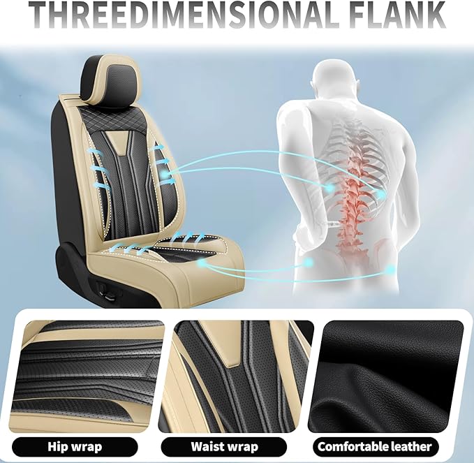 Fit Kicks Car Seat Covers， Compatible with Nissan Kicks 2018-2026 -Premium Leather, Waterproof Breathable All-Weather Seat Cushion Protector Airbag Compatible（2 Seats Front Pair，Beige & Black - Image 7