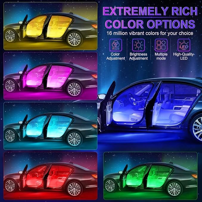 2 Pack Car Interior LED Lights, RGB Under Dash Ambient Lighting Kit | Charger Adapter, DIY Music Mode, Color Changing LED Strips for Jeeps, Trucks and SUVs, Car Accessories for Men & Women - Image 2