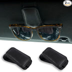 WJS 2 Packs Sunglasses Holders for Car Visor - Magnetic Leather Sunglasses Holder and Ticket Card Clip - Car Visor Accessories (Black) by WJSCar