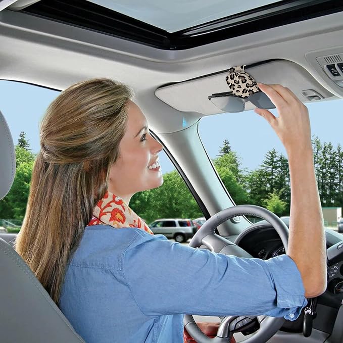 2 Pack Sunglass Holder for Car Visor, Universal Magnetic Car Sunglass Holder for Different Size Eyeglasses, Car Visor Accessories (Leopard-Yellow) - Image 7