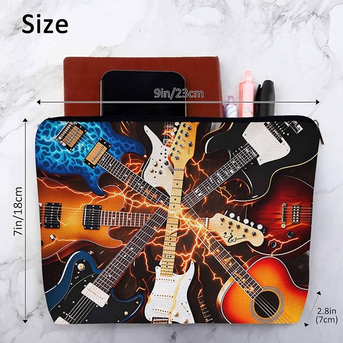 Rock Guitar Makeup Bag For Women, Adorable Cosmetic Bag Makeup Bags, Lightning Music Guitar Zipper Bag Travel Bags Toiletry Organizers Pouch Bags Washing Bags For Gym Bathroom - Image 4