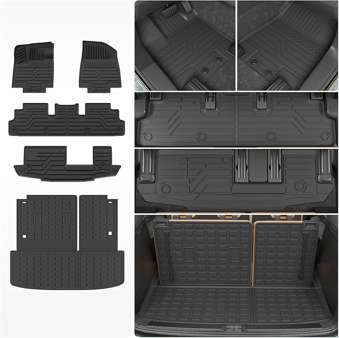 Floor Mats for 2022-2025 2026 Nissan Pathfinder 7&8 Seats | Trunk Mat Cargo Mat Cargo Liner TPE All Weather Back Seat Cover Protector 2024 Pathfinder Accessories by Thinzyou