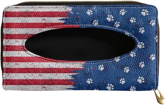 Biyejit 2 Pack Car Visor Tissue Holder, American Flag Paws Napkins Box Holder, Tissue Dispenser for 4th of July Decoration, Suitable for Most Cars by Biyejit