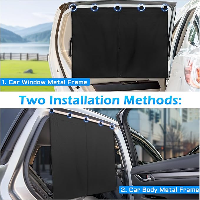 Car Window Shades, 2 Packs Magnetic car Sun Shade for Baby, Double Layers Magnetic Design for Full Covers/Half Shade Options, Window Curtains for Heat/UV Protection Sun Block Covers - Image 6
