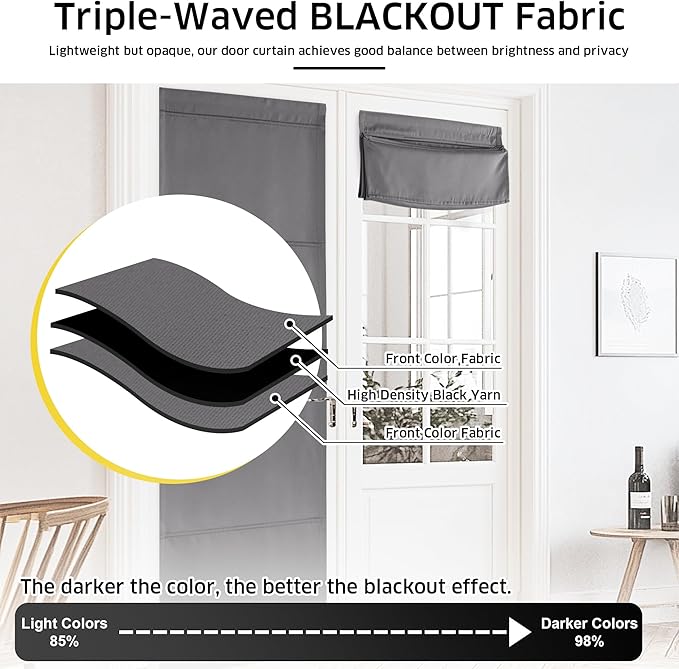 NICETOWN Grey Magnetic Blacktout Door Curtain for French Window Cover | Room Darkening, Thermal Insulated, Temporary, Roman Roll Up Shade for Glass, Front Back Kitchen Window, 1 Panel, W30 x L72 - Image 6