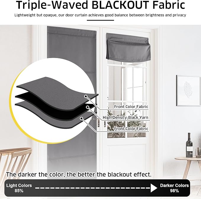 NICETOWN Grey Roman Shades French Door No Drill Curtain for Kitchen | Easy Installed Short Curtains, Thermal Insulated, Adjustable Roller Shade, Window Blind for Office, 1 Panel, 27" W x 48" L - Image 5