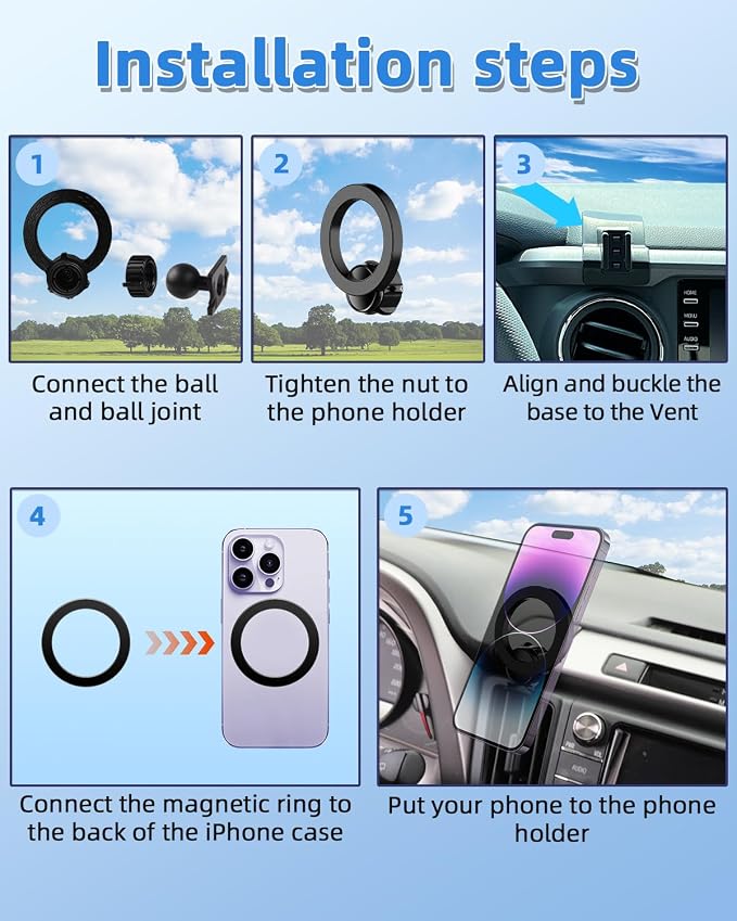 PZK Car Phone Holder for Toyota Tacoma 2016-2023 Accessories Custom Vent | 3rd Gen Tacoma Magnetic Car Phone Mount with Magsafe 360° Rotation Hands Free Phone Stand for All 4.0-7.0‘’ Smartphone - Image 8