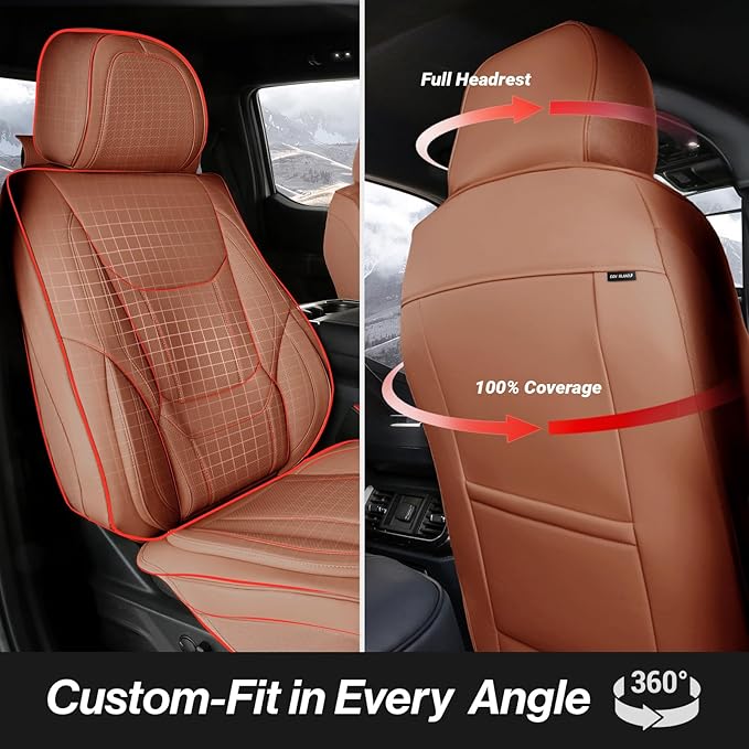 Coverland Custom SUV Car Seat Covers for 2016-2026 Subaru Crosstrek | Premium Waterproof Faux Leather Non-Slip Memory Foam Airbag Compatible Custom Fit Interior Protector [Front Seat-Camel Brown] - Image 4