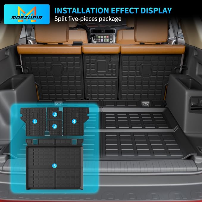 Cargo Mat & Backrest Mats for 2010-2024 Toyota 4Runner 5 Seat | Fit without Sliding Tray, Trunk Mat Cargo Liner TPE All Weather Back Seat Cover Protector 2023 Toyota 4 Runner Accessories - Image 6