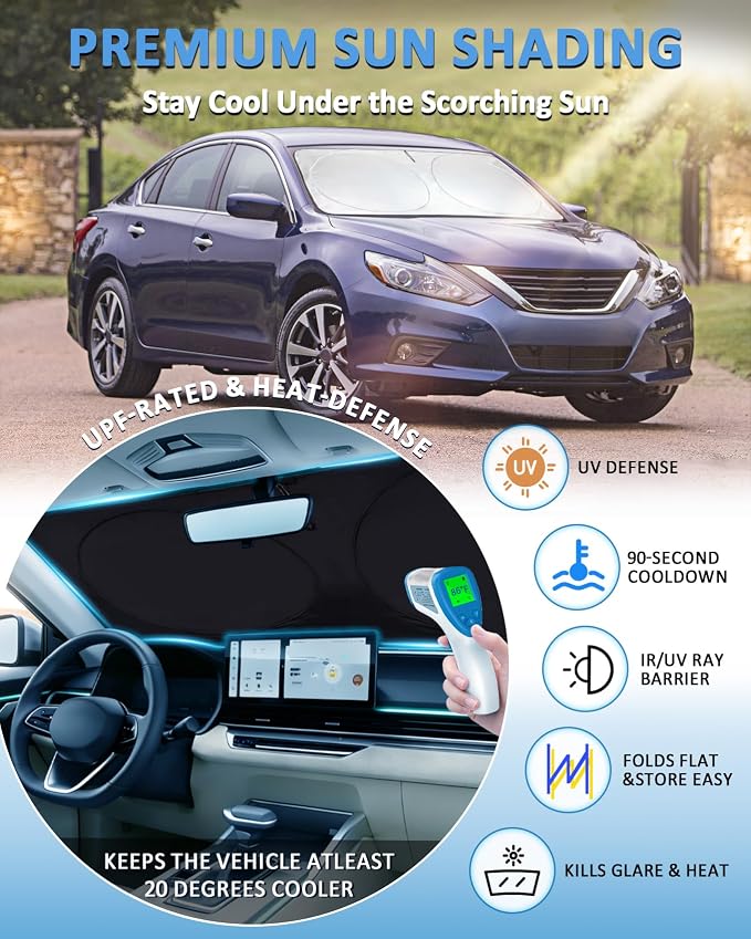 Sun Shade for Altima Windshield Sunshade fit 2013-2016 2017 2018 Nissan Altima Sedan Accessories Front Window Cover Shield Car Sun Visor Screen Protector Block UV Rays - Image 2