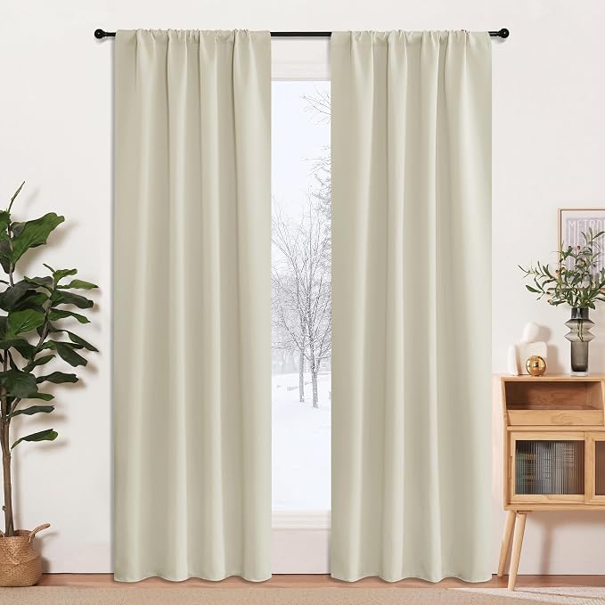 RYB HOME 2 Panels Doorway Curtains | Thermal Insulated, Privacy, Rod Pocket, Easy Installation, Drapes for Living Room Bedroom Dining Room, W34 x L80, Beige by RYBHOME