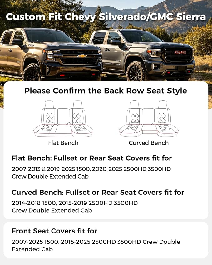 Huidasource Fit for Truck Seat Covers Chevy Silverado/GMC Sierra, Chevrolet Seat Covers, 1500 2007-2013&2019-2026, 2500HD 3500HD 2020-2026 Crew Double Extended Cab, Thickened Nappa Leather Black&White - Image 2