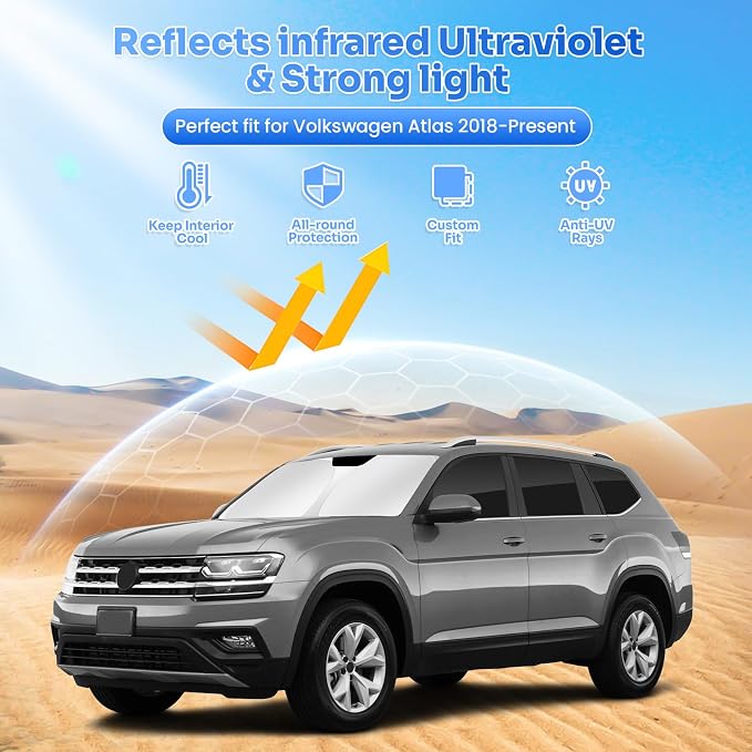 Canvcle Window Shades for 2018-2025 2026 Volkswagen VW Atlas Accessories Windshield Sun Shade Side Rear Window Cover Sunshade Sun Shield Privacy Protection for Camping Keep Vehicle Cool Black 8PCS - Image 2