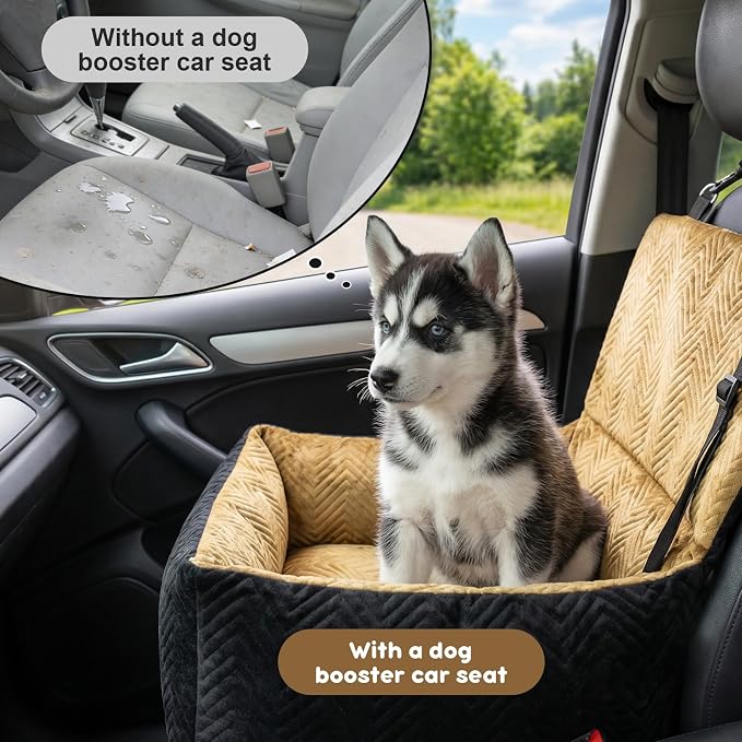 Dog Car Seat for Small Dogs,Medium Dog Car Bed with Detachable Washable Cover,Pet Puppy Booster Cars Seats with Safety Belt Up to 30 lbs(Black V) - Image 8