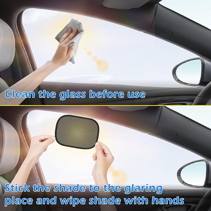 Car Window Shades, 2 Packs Mini Car Sun Shade for Front/Rear Window/Windshield, See Through Cling Window Blocker, Mesh Window Cover Screen Sun Glare 9.2"x6.9" Universal Fit - Image 7