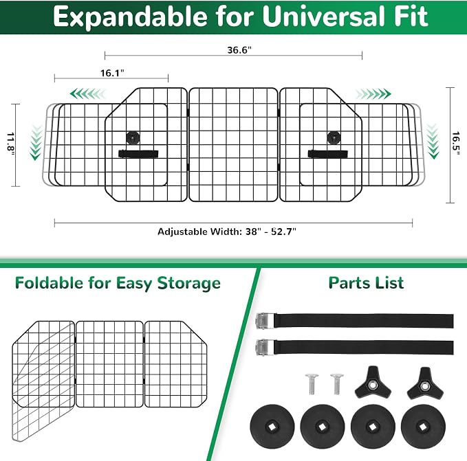 Universal Fit Car Barrier,Adjustable Dog Barrier,Back Seat Separator Gate | Heavy-Duty Steel Wire Construction,Safety Car Travel Accessories,Heavy-Duty Wire Mesh,Suitable for SUVs,Cars,Trucks - Image 2