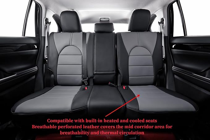 Full Set Car Seat Covers for Honda Odyssey 2005-2010,8-Seater,Faux Leather | for EX,EX-L,Touring,2nd Row 40/20/40 Split Seat,Waterproof Seat Protector,Fit Like A Glove(Black/Gray) - Image 4